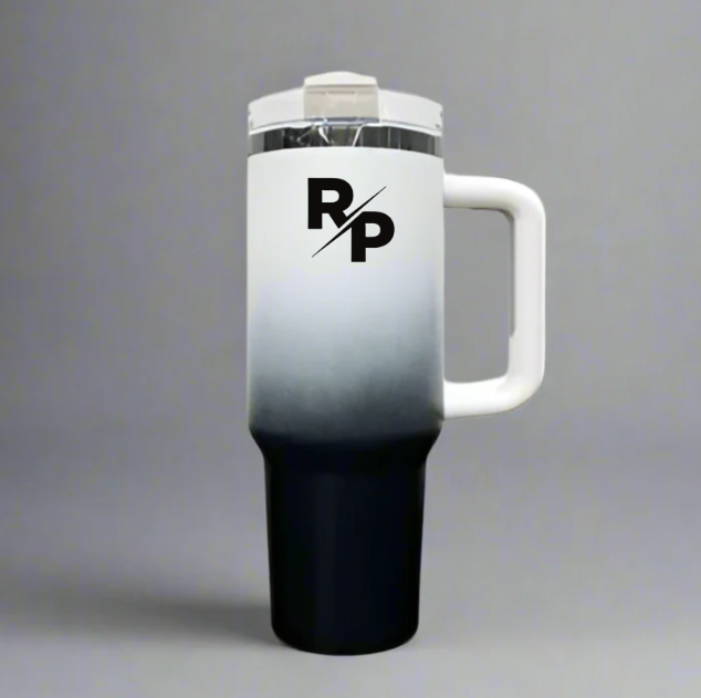 40oz Mirror Black Plated Tumbler with Color match logo